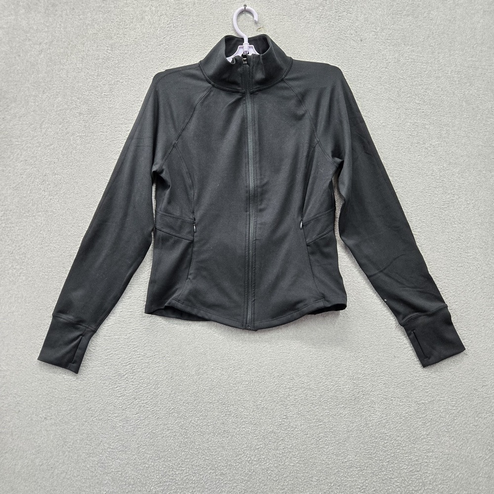 Jockey Women Activewear Jacket S Black Tulip Hem Yoga Full Zip Mock Neck NWT